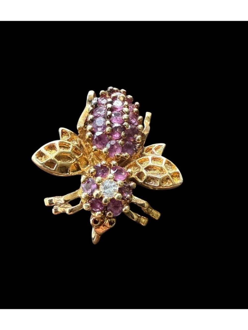 925 Gold Over Sterling Silver Bee Insect Round Ruby Gemstone 1”